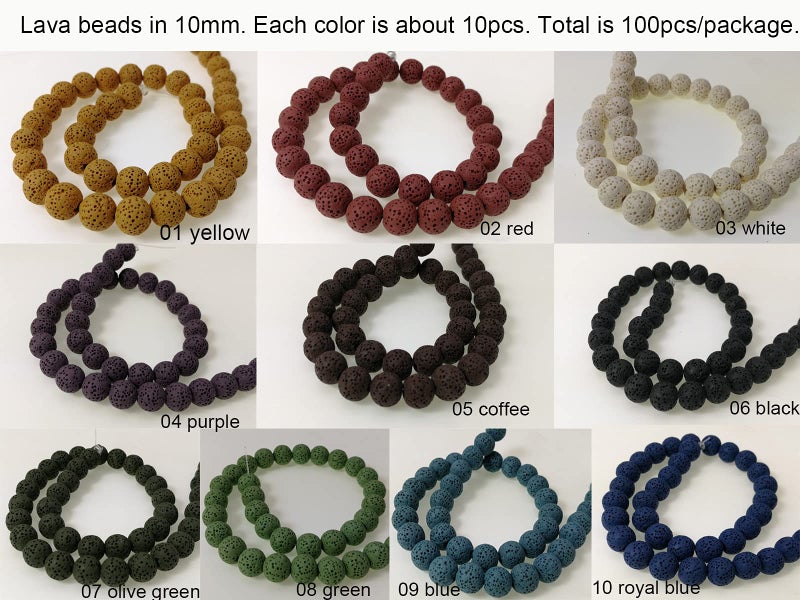 PAMIR TONG Bulk Lava Rock Beads for Jewerly Making 100pcs 10mmm Natural Gemstone Semi Precious Stones Essential Oil Diffuser Loose Bead for Bracelet & DIY Crafts & Projects - Image 2